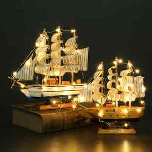 帆船模型一帆风顺摆件装 新款 饰品手工大帆船小木船道具儿童玩具小
