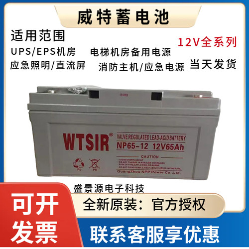 WTSIR威特蓄电池NP65-12/12V17AH24AH38AH65AH100AH120AH消防电梯