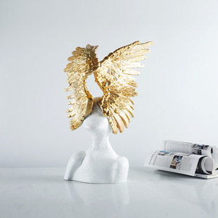 饰品样板房软装 现代创意艺术翅膀人像雕塑树脂摆件客厅家居装 摆设