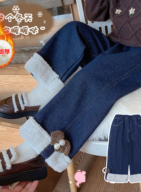 B类冬季皮筋腰带2023年秋冬季女儿童牛仔裤