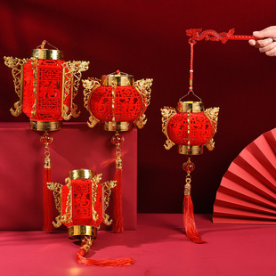 马年春节过年传统儿童手提小灯笼新款2026年中国风植绒花宫灯装饰