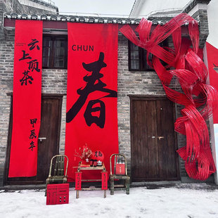 2025新春条幅挂布蛇年红色书法装饰活动喜庆新春节商场布置背景布