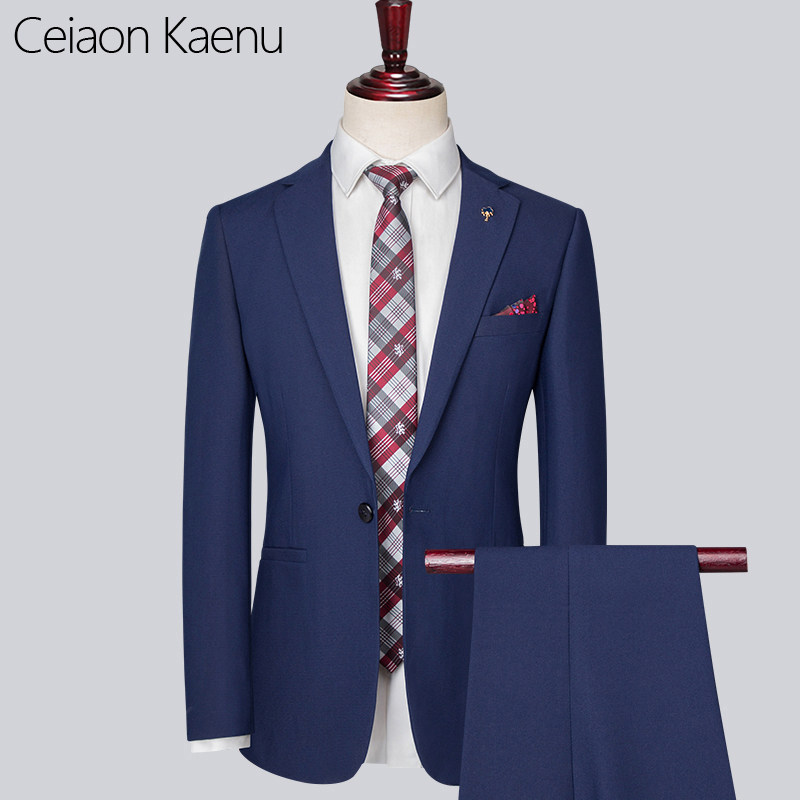 Ceiaon Kaenu蓝色男士西装套装新款商务职业西服新郎结婚正装韩版