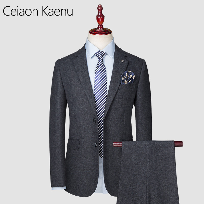 Ceiaon Kaenu毛呢西装套装男春秋季加厚免烫商务休闲西服正装韩版