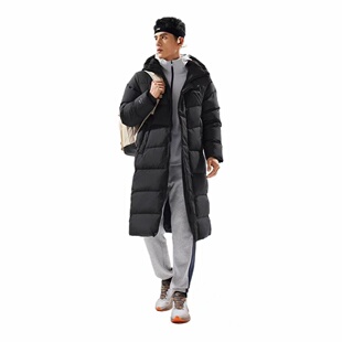 李宁长款羽绒服男子2025冬季新款防泼水鸭绒保暖连帽外套AYMV217