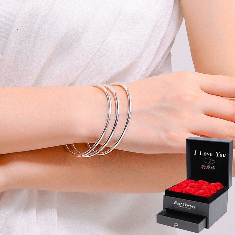 正品纯银手镯三生三世足银S999古法手环送老婆女友情人节七夕礼物