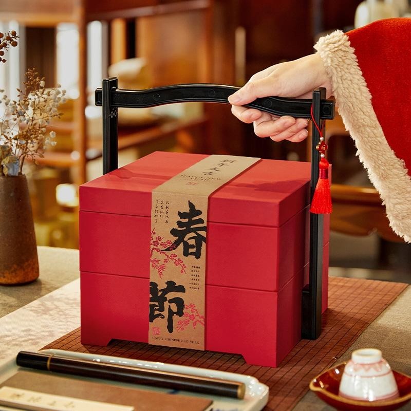 原创高档新年马年春节礼盒中国风曲奇饼干糖果糕点坚果年货双层包