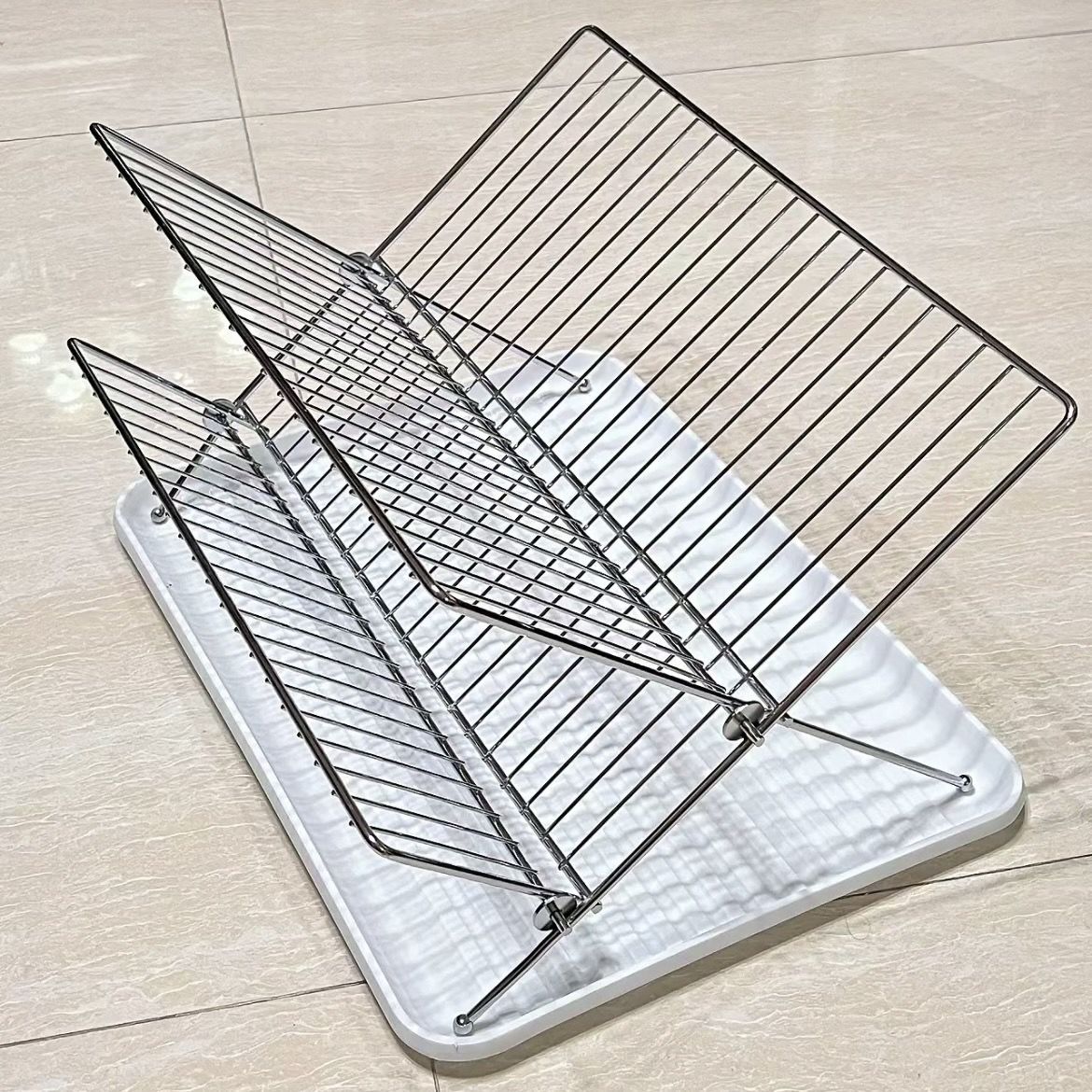 X型可折叠双层沥水架厨房轻奢简约台面接水盘厨房碗碟筷子收纳架