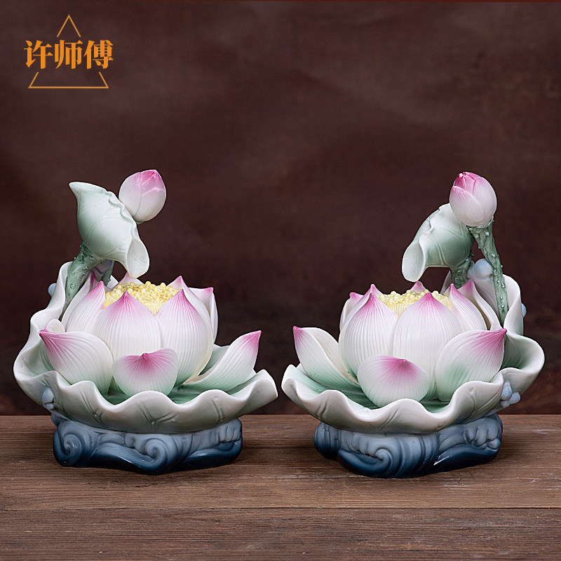 许师傅LED荷叶莲花灯家用供奉插电陶瓷长明灯供佛灯佛前供奉佛灯