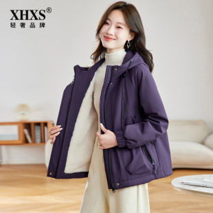 连帽派克服女时尚 外套保暖宽松显瘦棉服洋气加绒上衣 流行秋冬新款