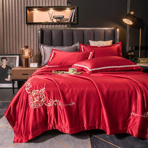 大红色结婚喜庆水洗天丝冰丝单件夏被空调被可机洗夏凉被三四件套