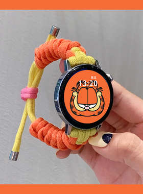 适用华为gt3/gt2表带新款gt1华为watch3pro表带印花高荣耀智能手表magic2/gs pro/gs3表带42mm编织款橙拼黄色