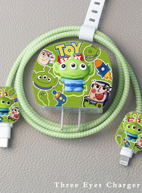 适用于苹果15数据线保护套iPhone14ProMX充电器手机壳20w充电器保护绳防折断卡通印花13透明可爱贴片三眼仔