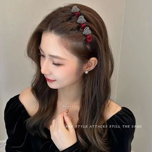 大号爱心装饰发饰红色闪发卡韩版侧耳发夹优雅古风美编拉德