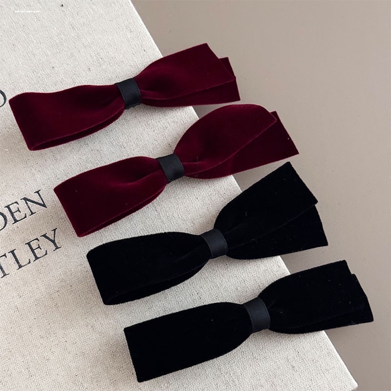 法式韩版发夹刘海夹发饰复古氛围丝绒蝴蝶结简约绑带2025边夹秋冬