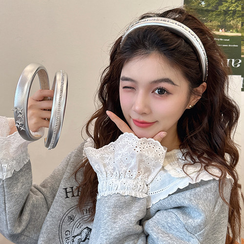 韩版气质小众头饰百搭发箍星星头箍个性insy2k设计感银色时尚