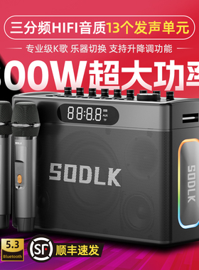 SODLK声莱客300W大功率户外K歌音响低音炮电吹管乐器无线蓝牙音箱