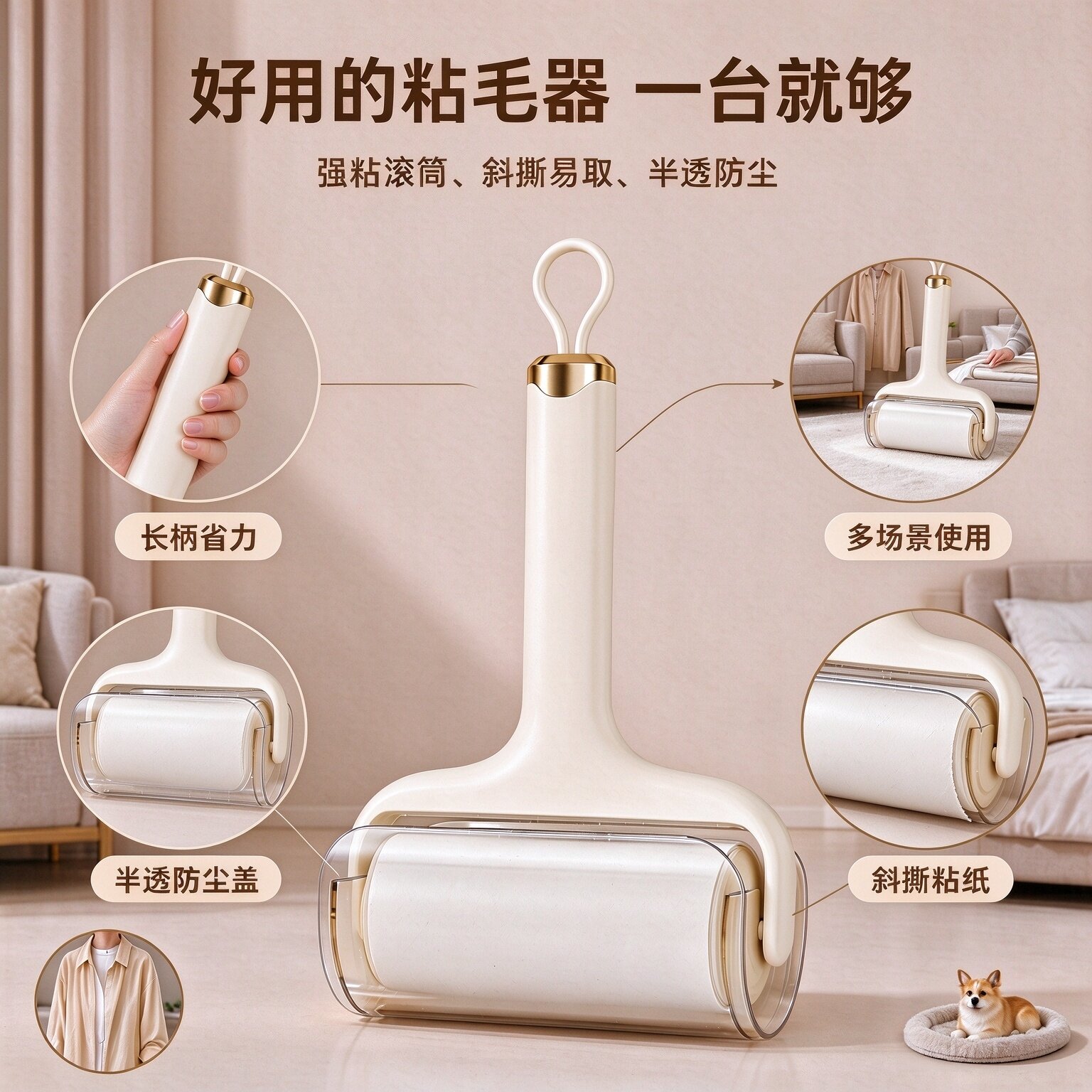 粘毛器滚筒可撕式替换卷纸滚刷家用床上衣服灰尘毛发碎屑清理神器