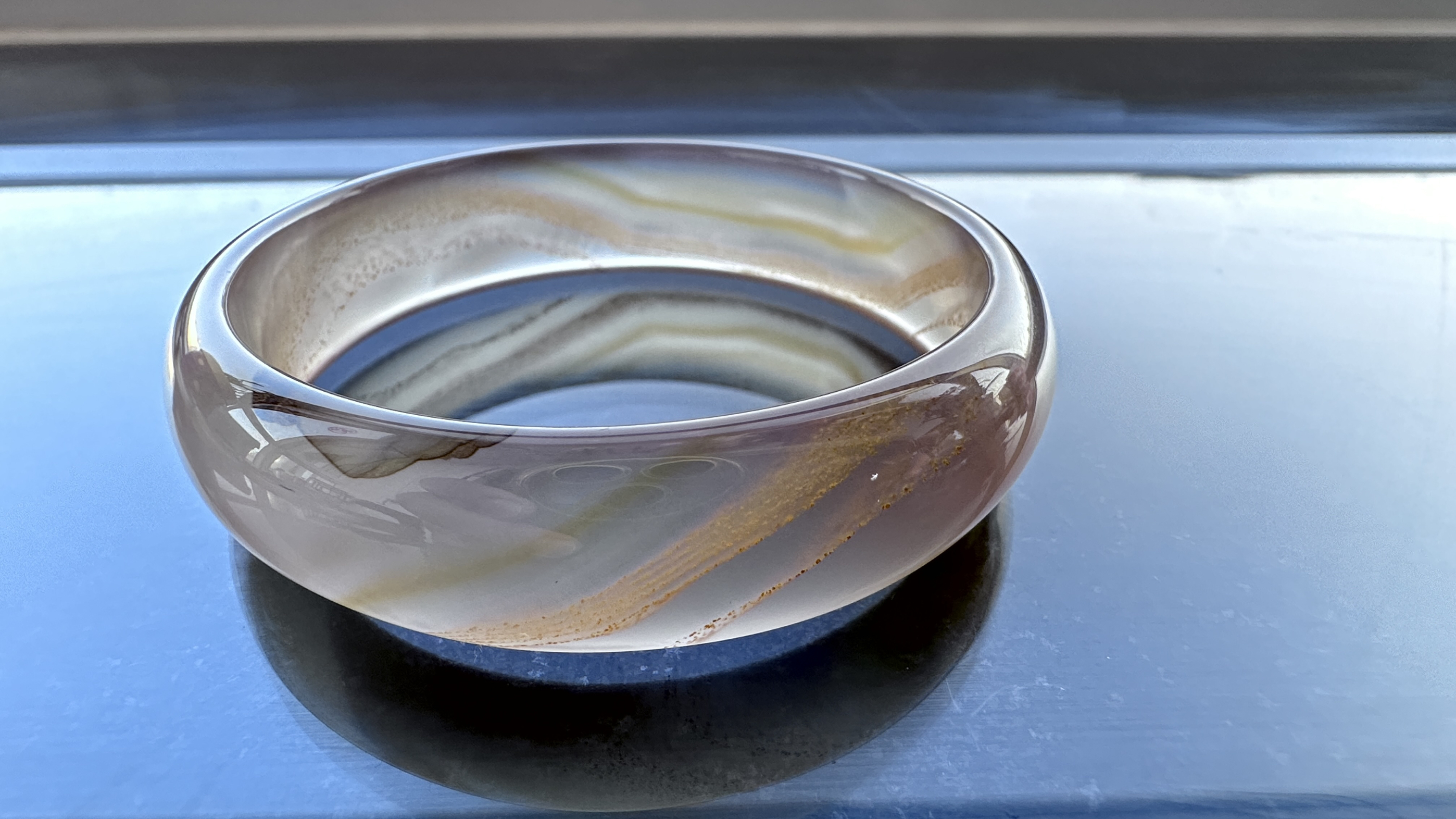 精品马料天然原石原色无优化风景意境图案玛瑙玉髓手镯女款冰透60