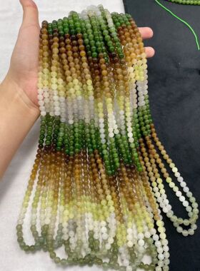 和田玉多宝彩虹链6mm108佛珠品质好颜色漂亮，质地细腻油润干净