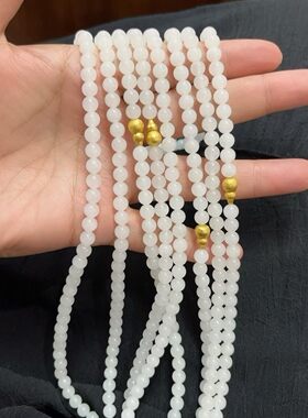 一条和田玉长项链，白度一级，水头足，尺寸6mm