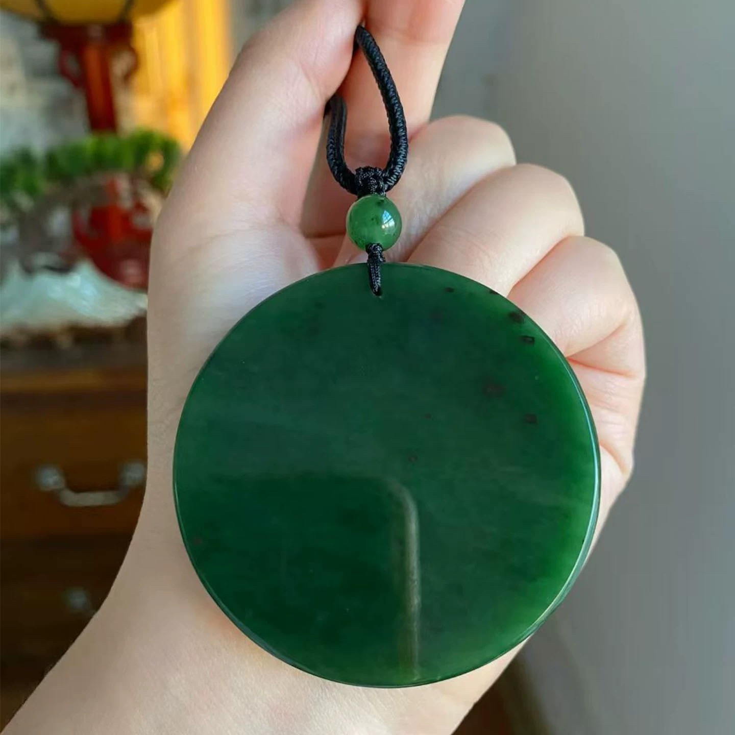 现货/天然和田玉老坑碧玉素牌无事圆牌吊坠  总重约35.43g