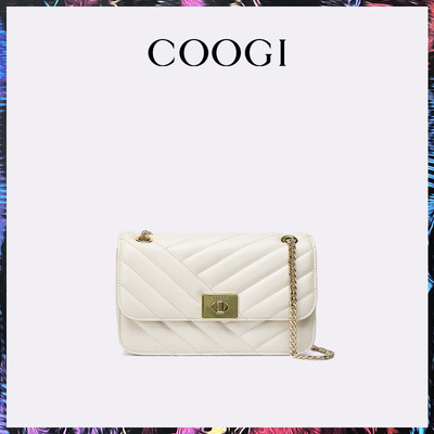 明星同款真皮链条装饰单肩斜挎包