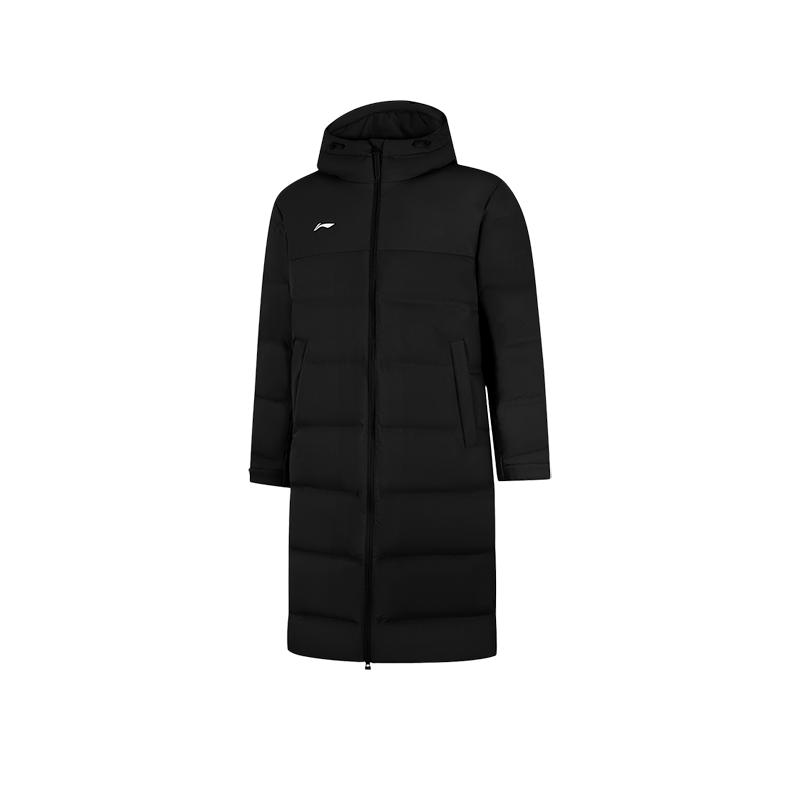 李宁保暖连帽过膝男子鸭绒羽绒服