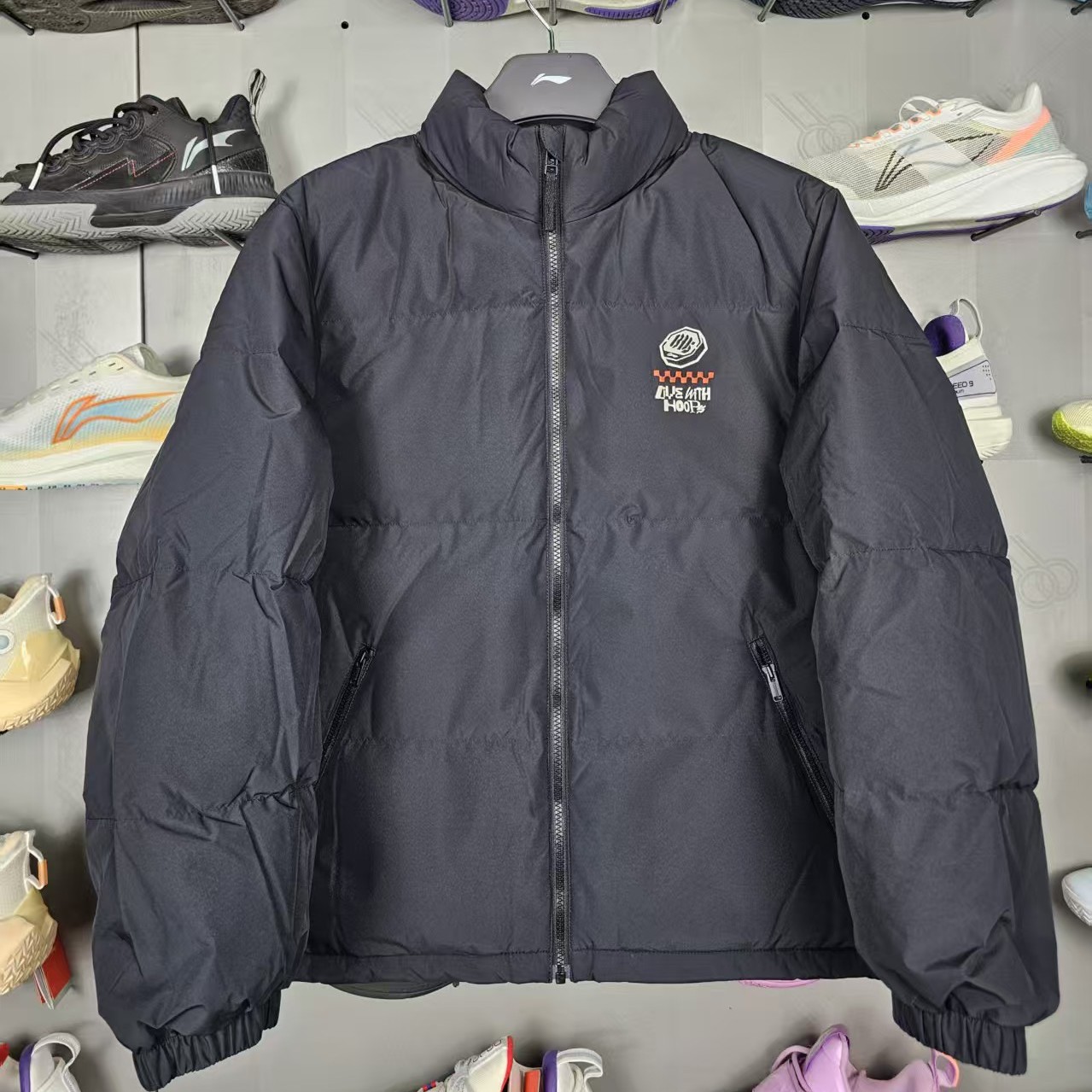 李宁防泼水无帽短款男保暖羽绒服