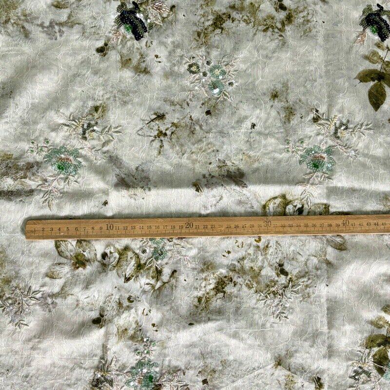 天丝提花底国风印花花朵亮片绣珠管绣新中式套装上衣时尚女装面料
