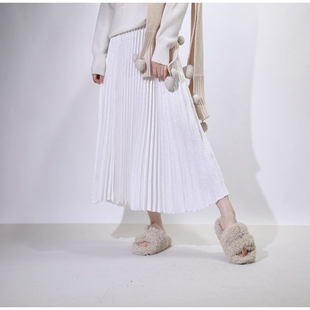 显瘦经典百搭国风百褶裙秋冬高腰提花半身裙女松紧腰中长款裙子