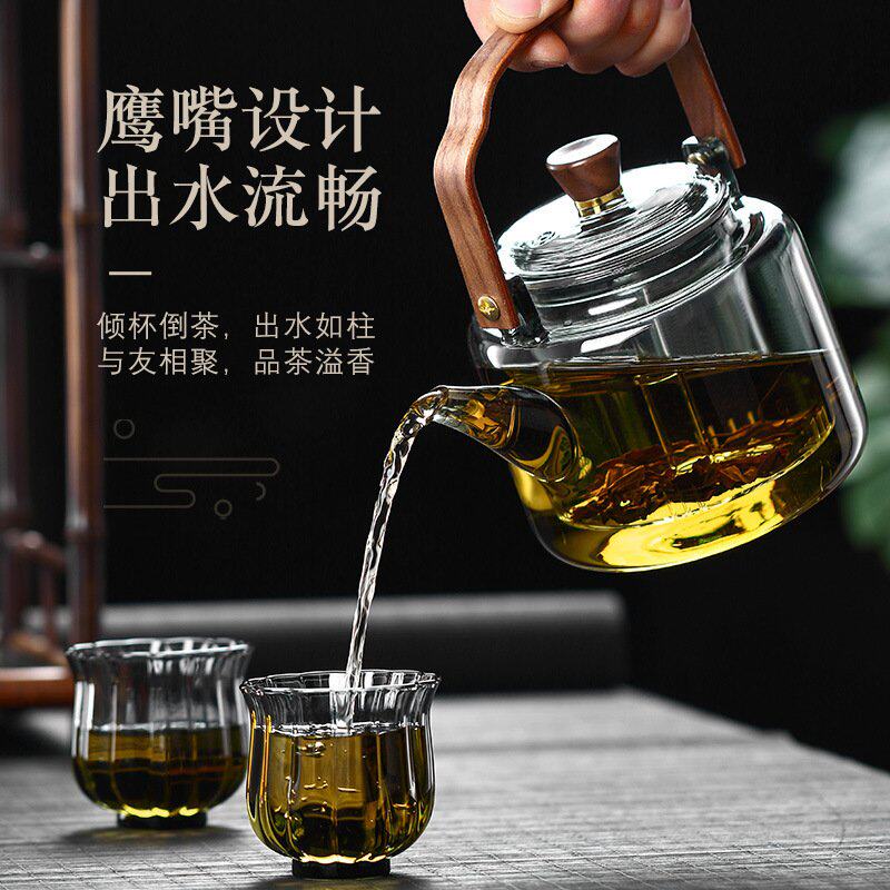 灰色提梁壶门拱高硼硅玻璃四代茶壶蒸煮一体漏壶著茶器茶水分离