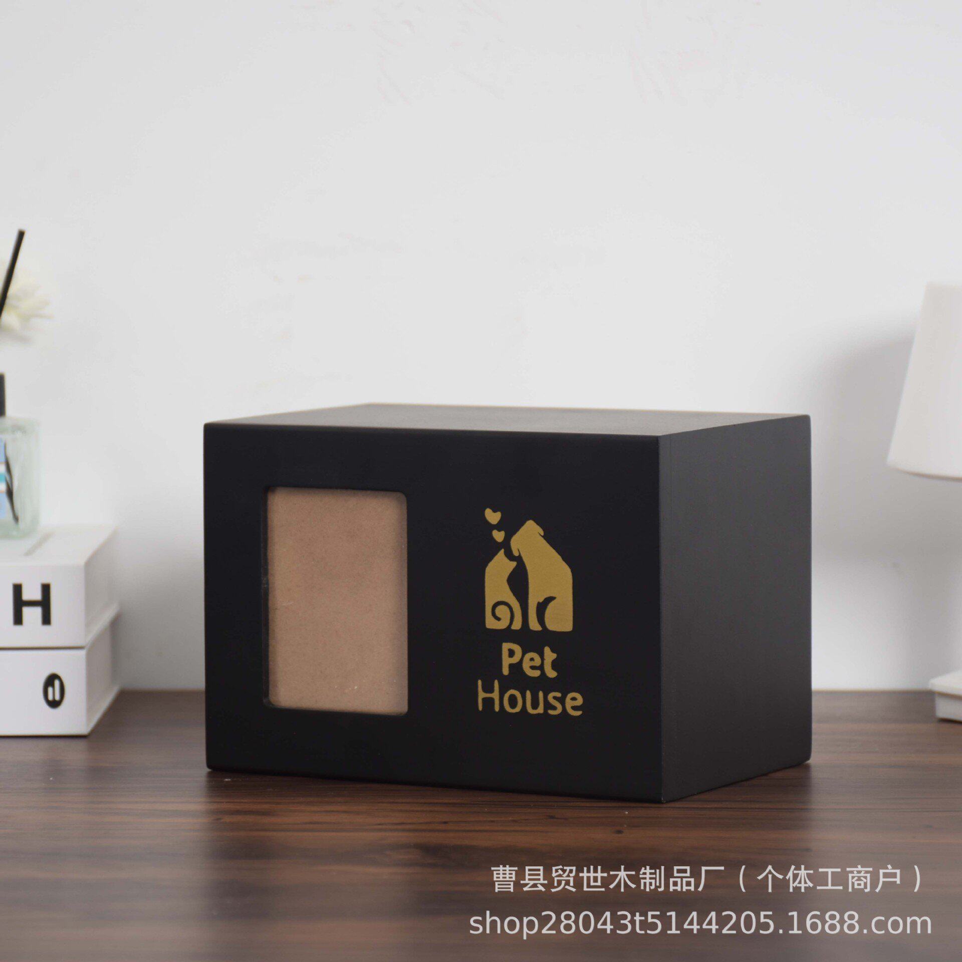 现货木质宠物骨灰盒跨境动物殡葬用品棺材狗狗猫咪纪念骨灰盒相框