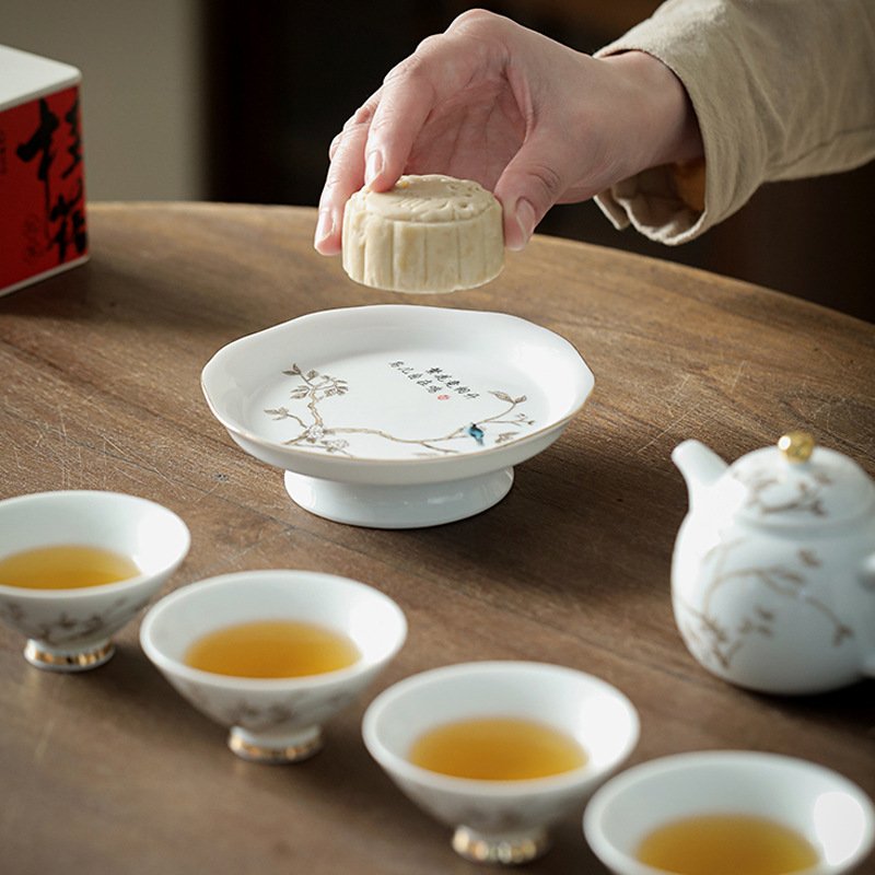 羊脂白玉瓷描金家用盖碗功夫茶具小套装泡茶壶茶杯景德镇高档礼盒