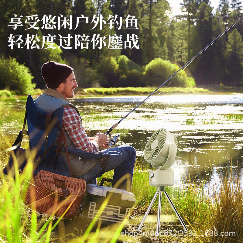 小型三脚架风扇长续航家用立式摇头usb数显小风扇户外露营充电款