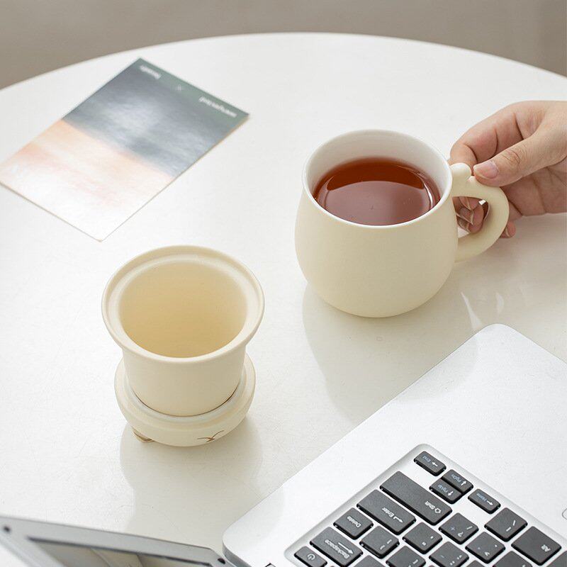 陶瓷杯子办公室带盖泡茶杯 茶水分离个人专用过滤马克杯制作lo
