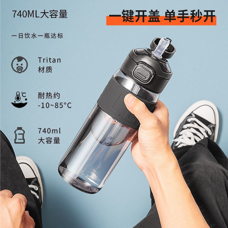 夏新款tritan双饮吸管水杯便携带提手情侣学生随行杯运动健身杯子