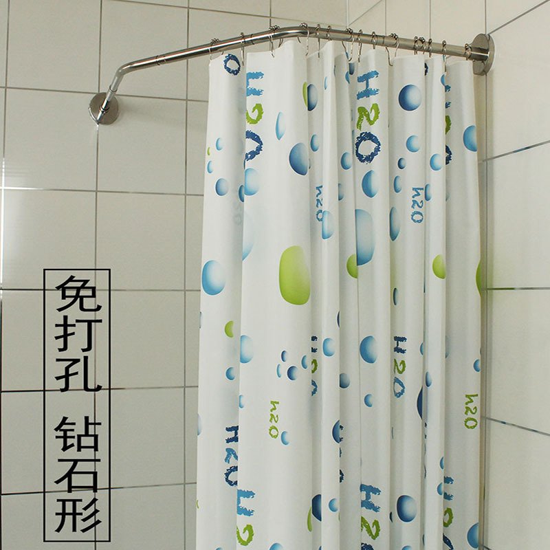 免打孔全伸缩钻石形浴帘杆3面可伸缩浴帘杆浴帘套装304不锈钢保用