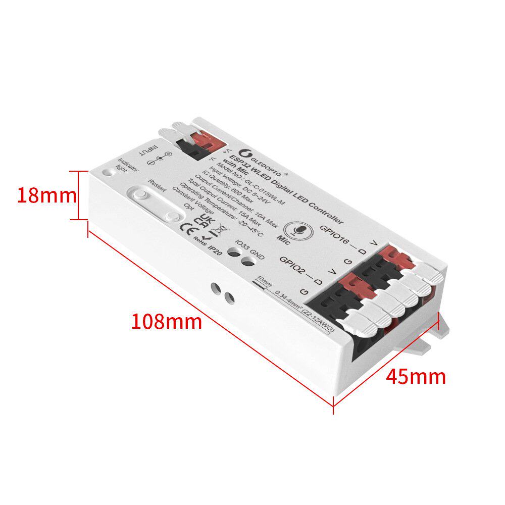 GLEDOPTO RGB+IC智能WLED ESP32控制器DIY光效100+带麦克风WS2811