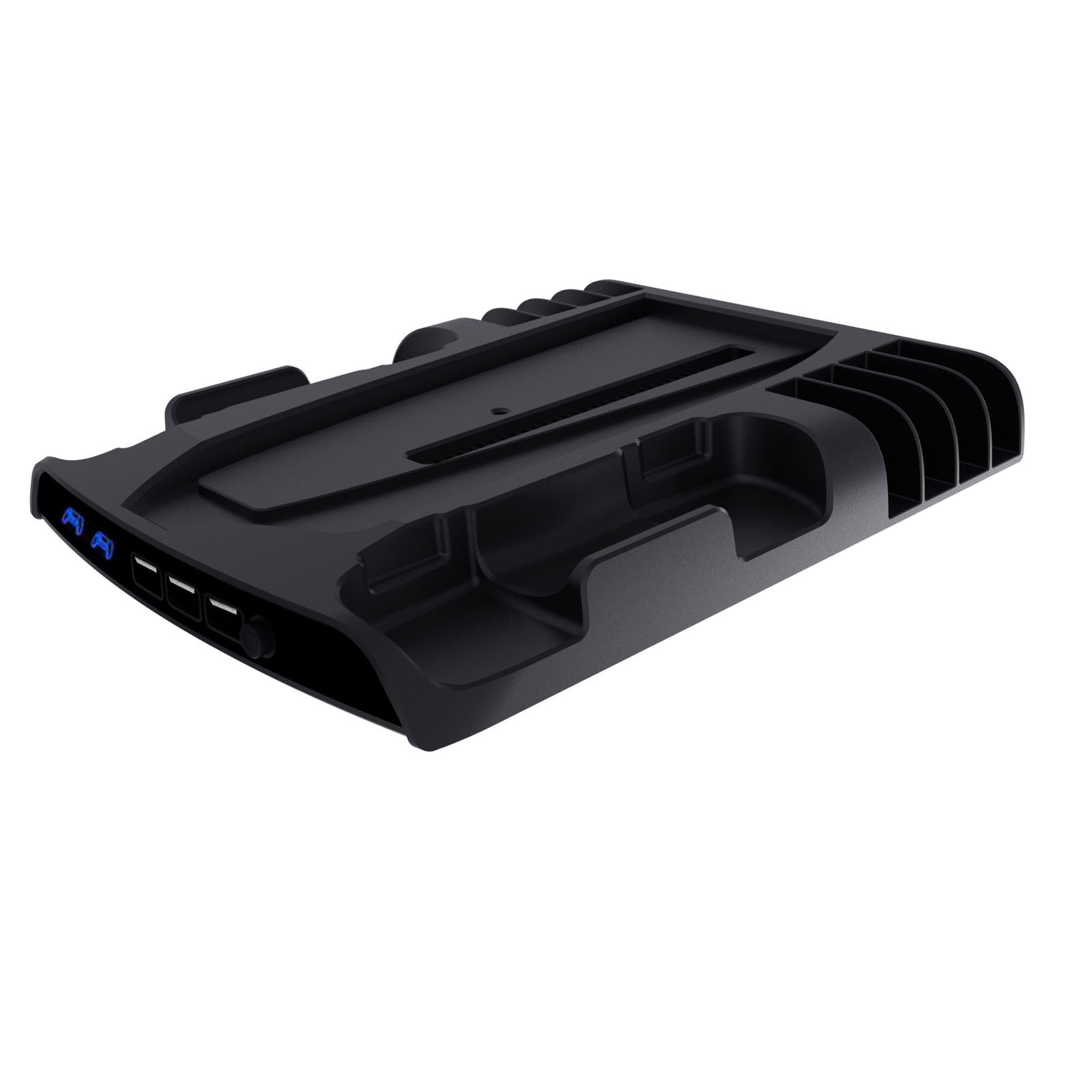 现货PS5Slim主机多功能散热风扇底座+碟片收纳架带手柄双充耳机挂