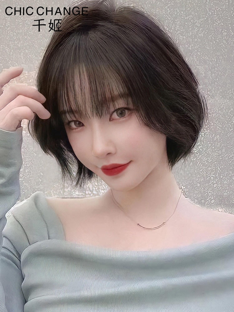 假发短发女bobo头全头套真人发丝减龄发型波波头真发假发套