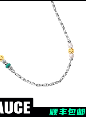 莫比乌斯笑脸拼接项链 小众原创设计潮流百搭