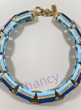 双面珐琅蓝色立体镶钻夸张项链