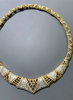 Vintage中古厚镀铑金质感水晶镶