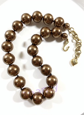 咖啡色琉璃珠项链CAROLEE打标