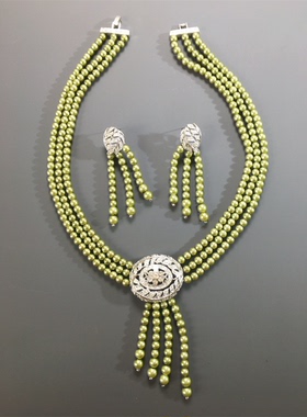 Vintage中古复古优雅绿色琉璃珍