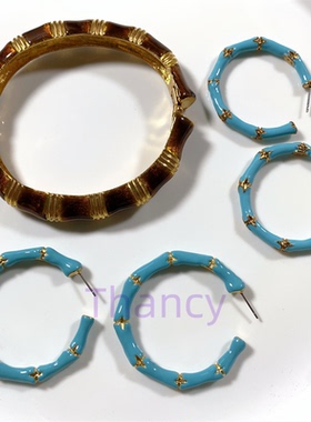 KJL珐琅手镯百搭耳圈竹节造型