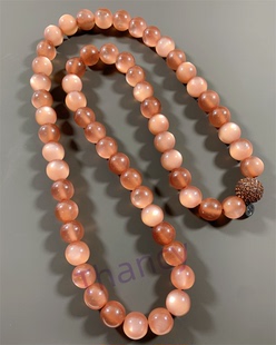 Vintage中古NAPIER打标仿猫眼珠光暗橘色树脂珠中长款 钻石球项链