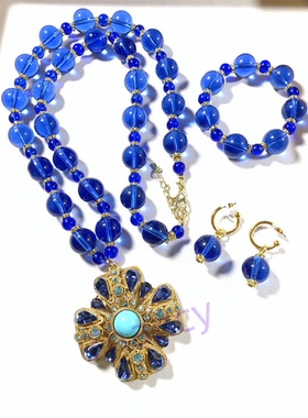 JoanRivers蓝色琉璃毛衣链套装