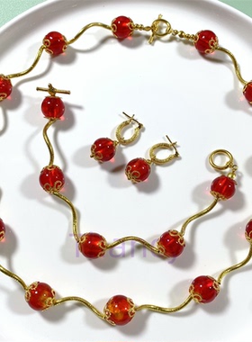 Vintage中古显气色樱桃红色琉璃